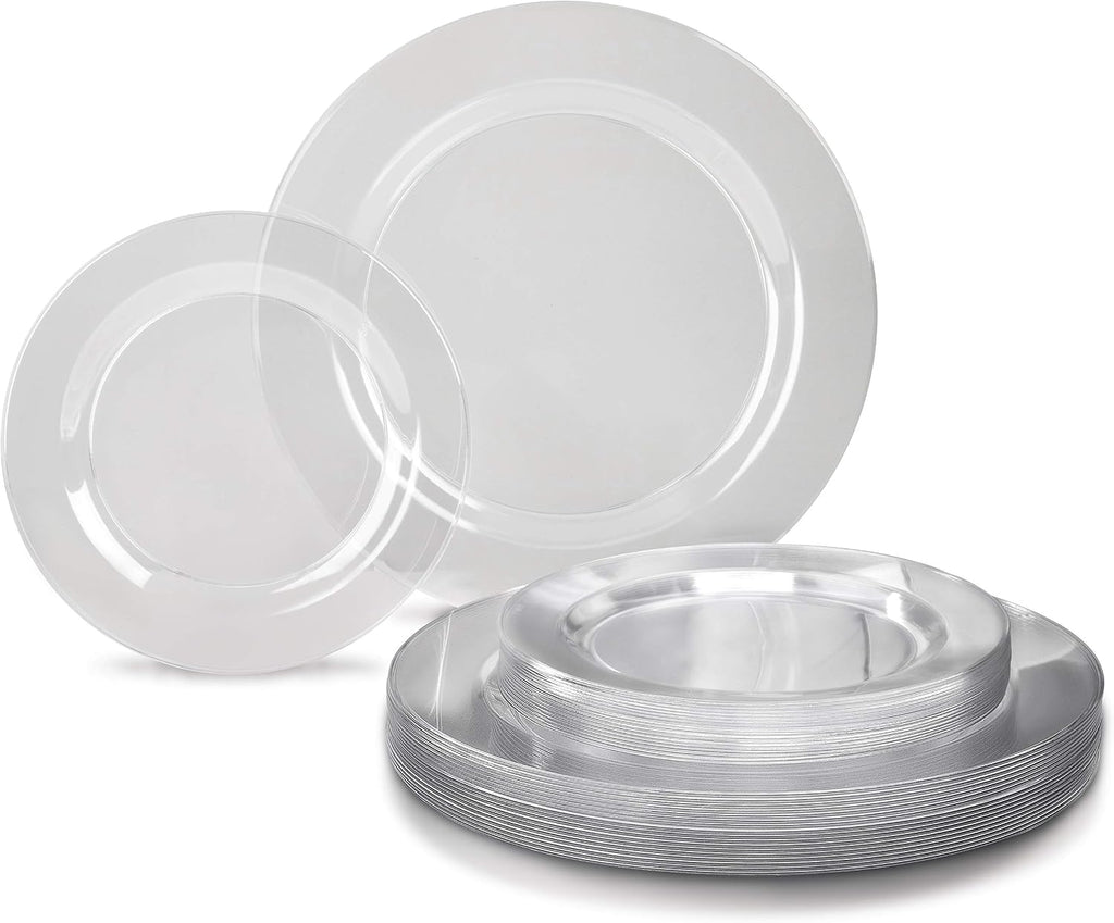 " OCCASIONS " 120 Plates Pack,(60 Guests) Heavyweight Premium Wedding Party Disposable Plastic Plates Set -60 x 10.5'' Dinner + 60 x 7.5'' Salad/Dessert (Plain Clear)