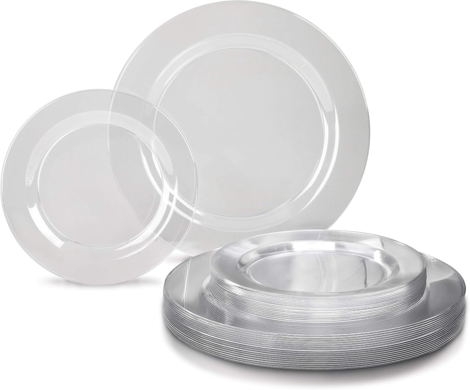 " OCCASIONS " 120 Plates Pack,(60 Guests) Heavyweight Premium Wedding Party Disposable Plastic Plates Set -60 x 10.5'' Dinner + 60 x 7.5'' Salad/Dessert (Plain Clear)