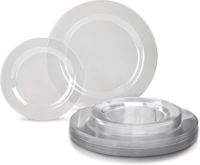" OCCASIONS " 120 Plates Pack,(60 Guests) Heavyweight Premium Wedding Party Disposable Plastic Plates Set -60 x 10.5'' Dinner + 60 x 7.5'' Salad/Dessert (Plain Clear) Hover Image