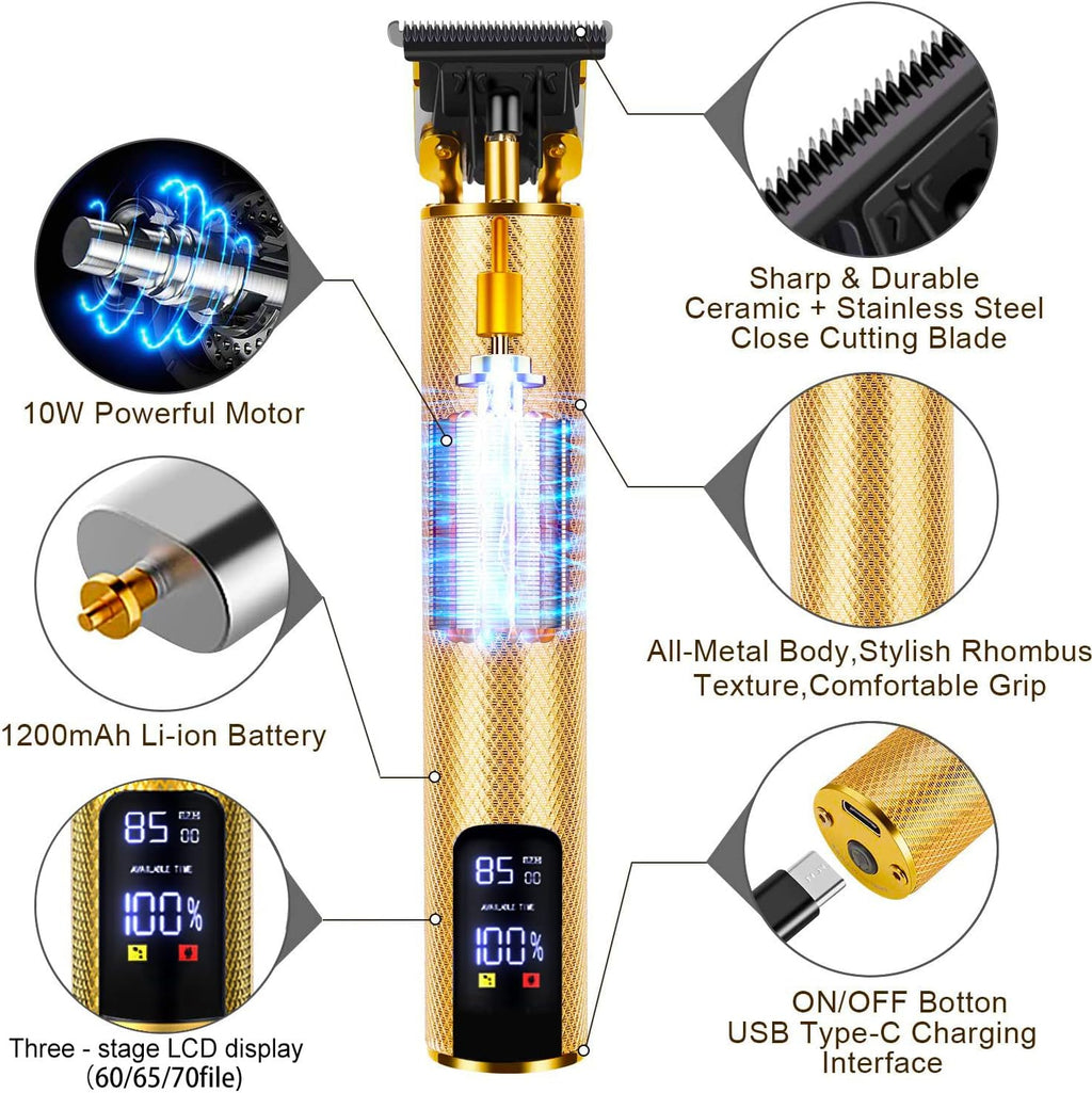 for Mens Cordless   T-Blade Trimmer Professional Haircut & Grooming Kit Rechargeable Clippers Hair Trimmer Shaver Cutting Kit with LCD Display (Gold)
