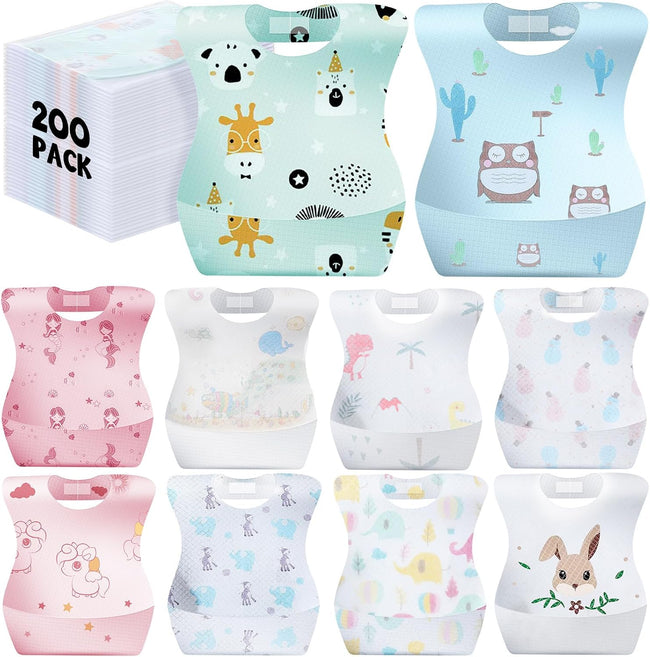100/200 Pcs Disposable Baby Bibs Bulk Travel Feeding Bib Soft Food Catcher Pocket for Toddlers Girls Boys Hover Image