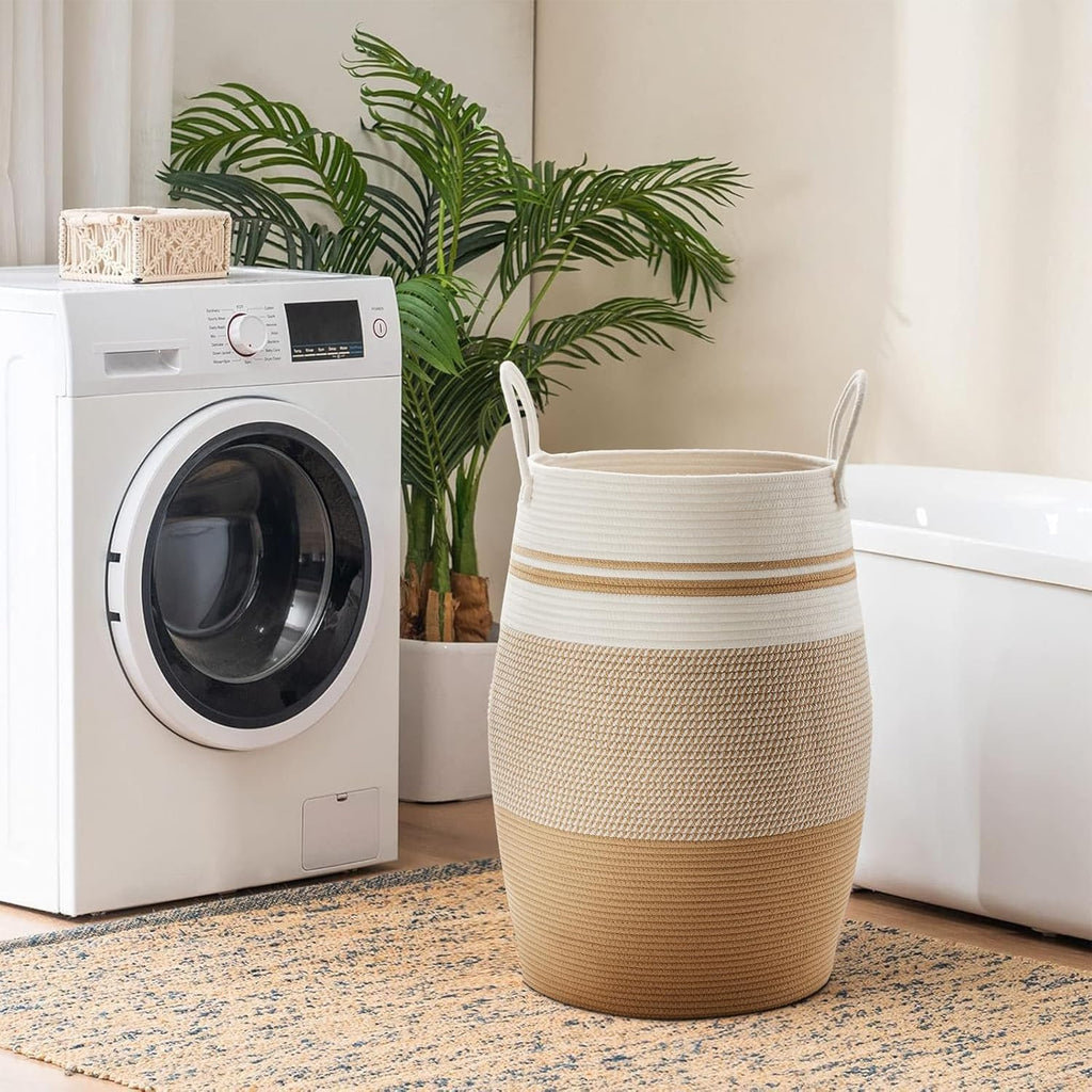 105L Extra Large Laundry Hamper Basket by Fiona's magic, Woven Tall Clothes Hamper for Storage Blanket, Toys and Dirty Cothes in Bedroom and Living Room Organizer, Brown & Black