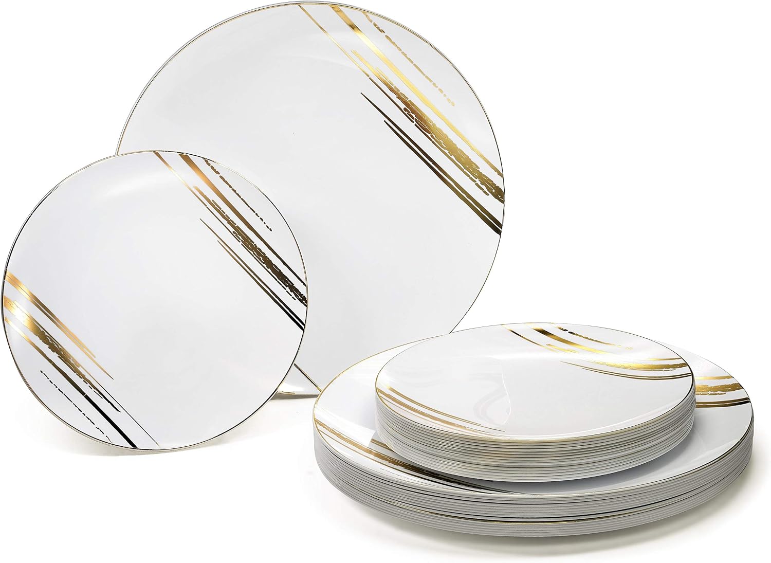 " OCCASIONS " 120 Plates Pack,(60 Guests) Premium Premium Wedding Party Disposable Plastic Plates Set -60 x 10'' Dinner + 60 x 7.5'' Salad/Dessert (Venice Blush and Gold)