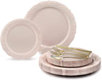 " OCCASIONS " 100 Plates Pack,(50 Guests) Vintage Wedding Party Disposable Plastic Plates Set -50x10.25'' Dinner + 50x7.5'' Salad/Dessert Plate (Portofino in plain Ivory)