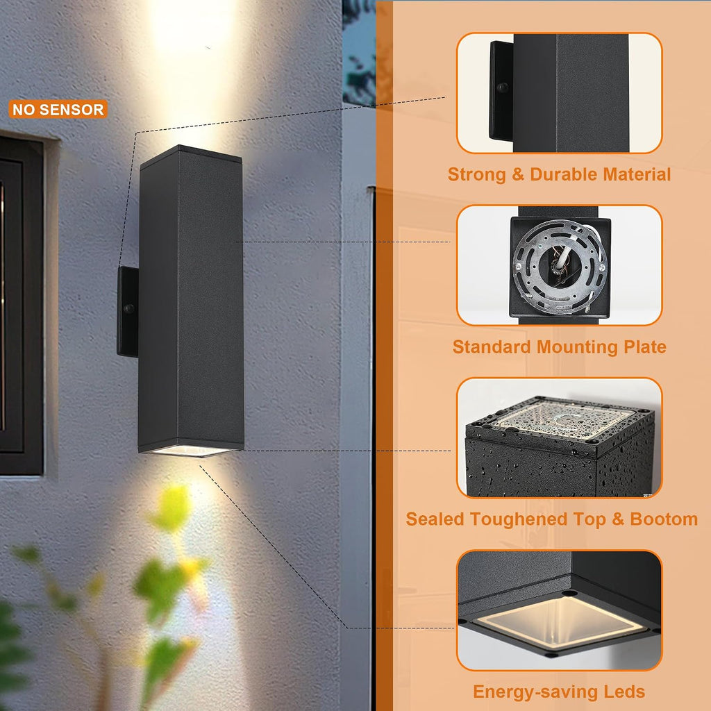 Outdoor Light Fixture,Black Outdoor Porch Light,Up and Down Modern Exterior Wall Light for for Front Door,Patio,Garage Include 4 * 7W Warm White LED Bulbs,Waterproof,Aluminum,2Packs