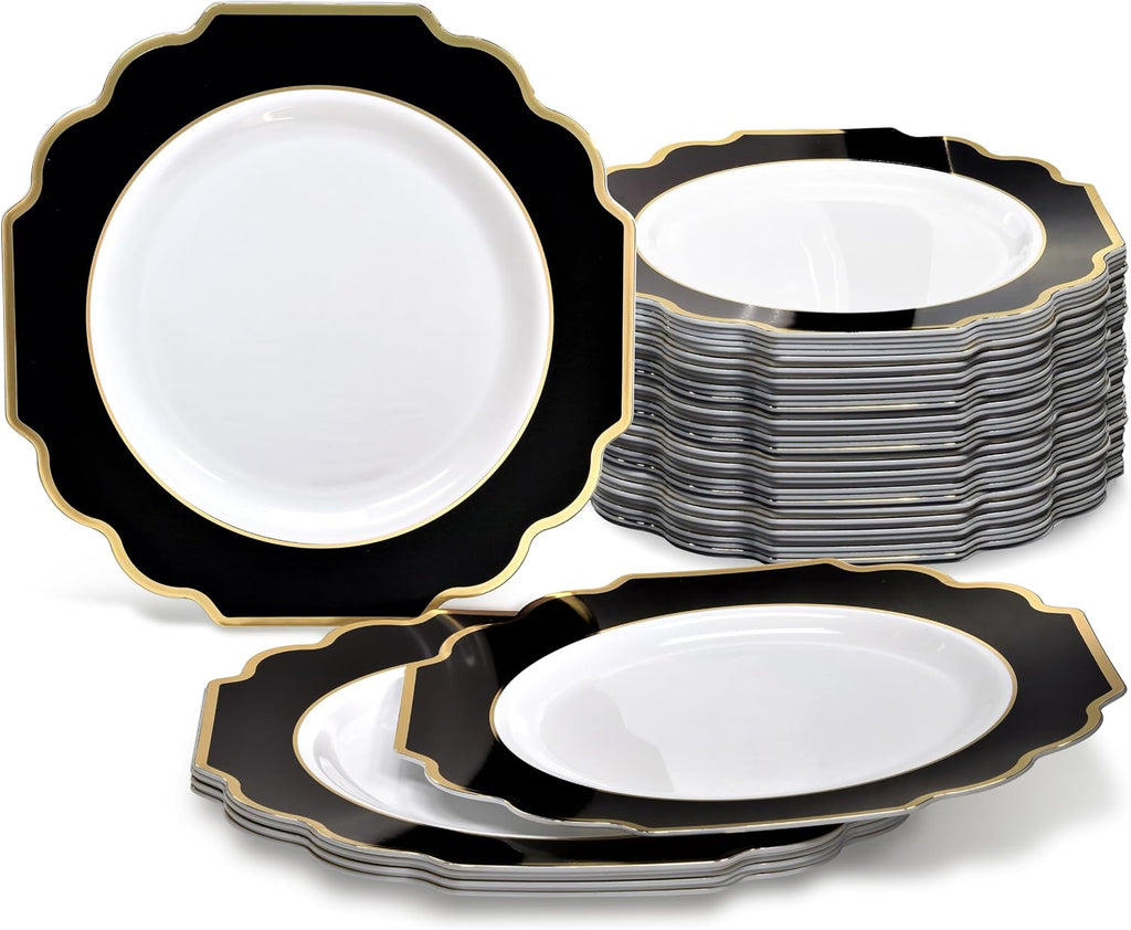 " OCCASIONS " 120 Plates Pack, Heavyweight Disposable Wedding Party Plastic Plates (6.5'' Cake/Dessert Plate, Imperial White/Blue & Silver)