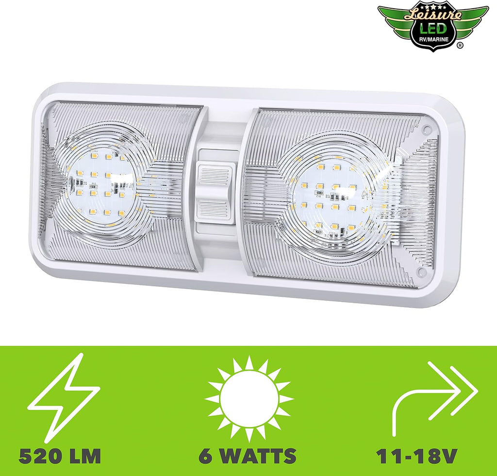 10 Pack RV LED Ceiling Double Dome Light Fixture with ON/OFF Switch Interior Lighting for Car/RV/Trailer/Camper/Boat DC 12V Natural White 4000-4500K 48X2835SMD