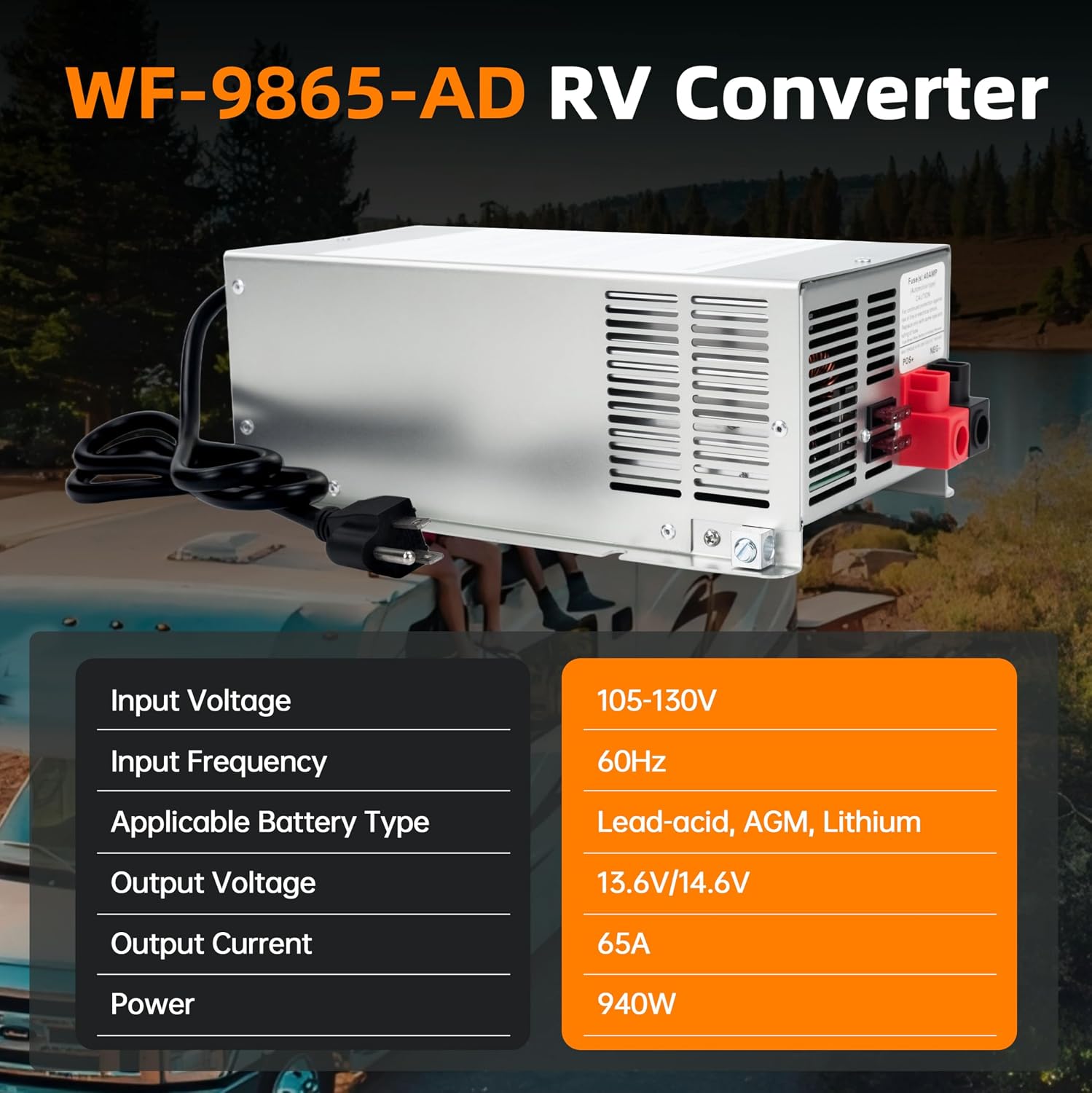 WF-9865-AD 65 Amp RV Power Converter Charger, Replace for RV Camper WF-9800 Series, WF-9865, WF-9865-AD, for Lead-Acid/Lithium Battery Three-Stage Charge Rv Converter 65 Amp