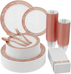 Count Silver Plastic Dinnerware, Silver Disposable Plates, Includes 30 Dinner & 30 Dessert Plates & 30 Cups & 30 Paper Napkins & 30 Plastic Silverware Set