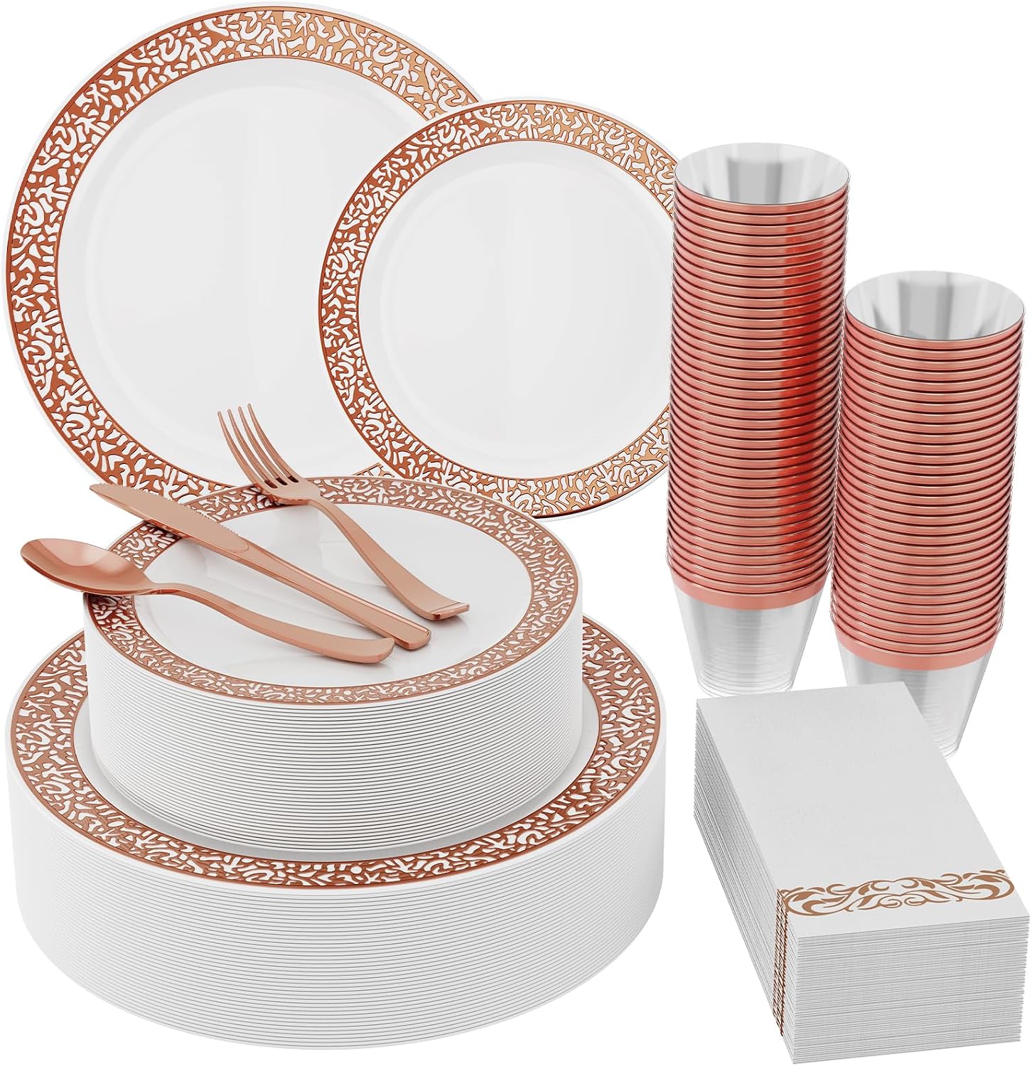 Count Silver Plastic Dinnerware, Silver Disposable Plates, Includes 30 Dinner & 30 Dessert Plates & 30 Cups & 30 Paper Napkins & 30 Plastic Silverware Set