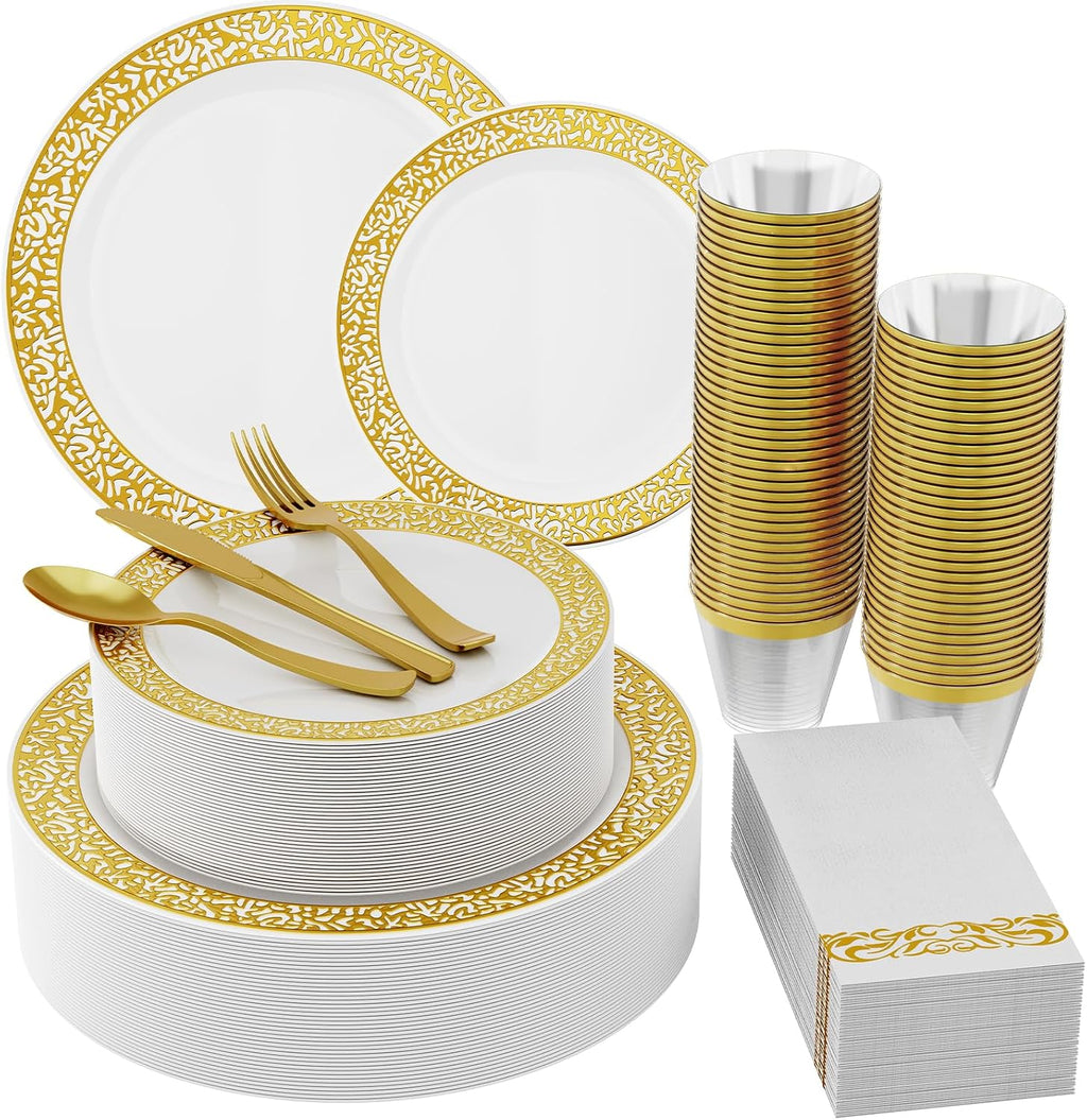 Count Silver Plastic Dinnerware, Silver Disposable Plates, Includes 30 Dinner & 30 Dessert Plates & 30 Cups & 30 Paper Napkins & 30 Plastic Silverware Set