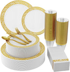 Count Silver Plastic Dinnerware, Silver Disposable Plates, Includes 30 Dinner & 30 Dessert Plates & 30 Cups & 30 Paper Napkins & 30 Plastic Silverware Set