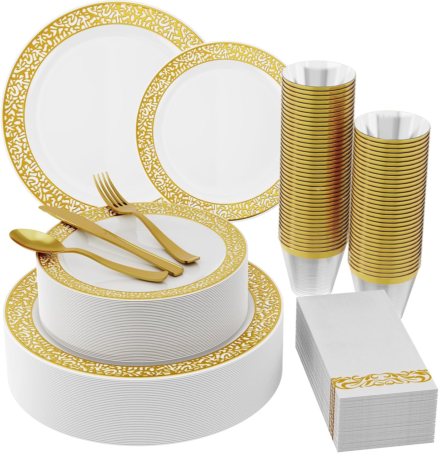 Count Silver Plastic Dinnerware, Silver Disposable Plates, Includes 30 Dinner & 30 Dessert Plates & 30 Cups & 30 Paper Napkins & 30 Plastic Silverware Set