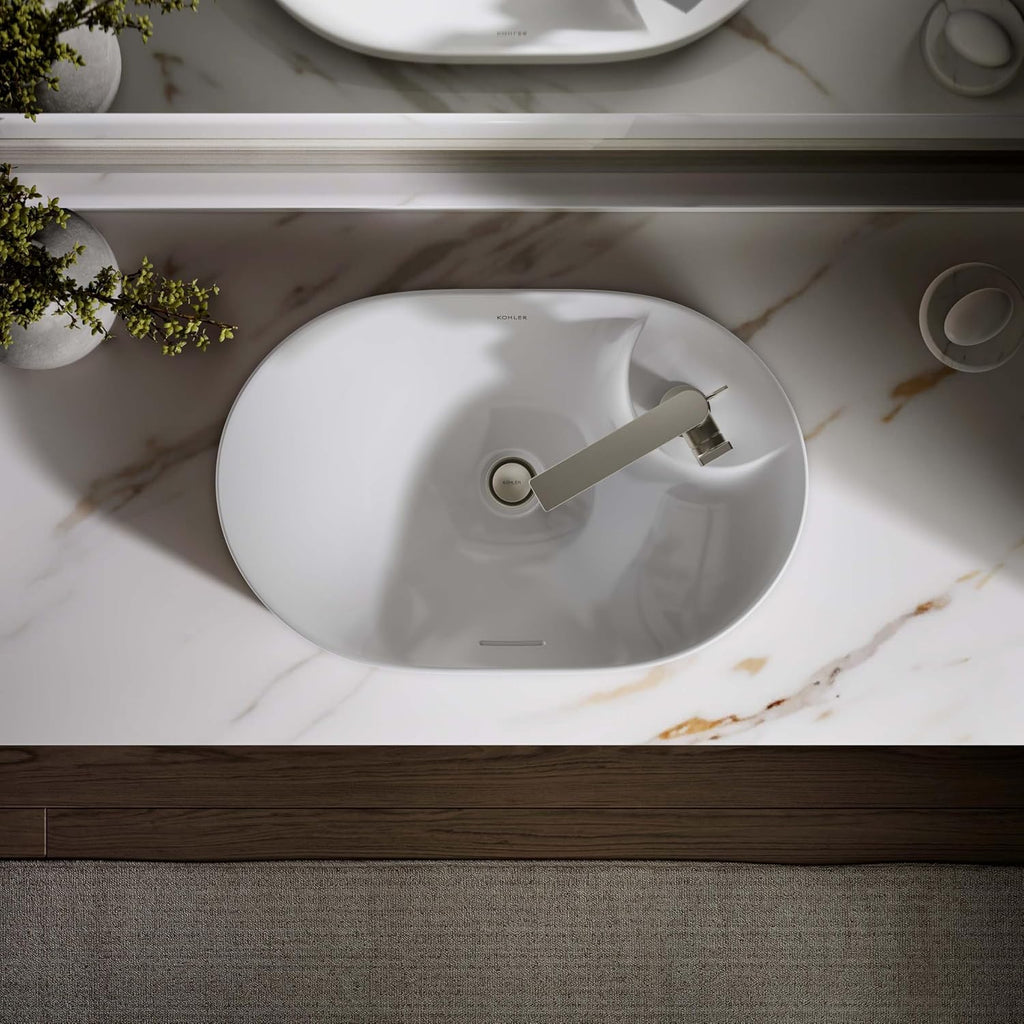 "KOHLER 31705-1-0 Chalice 22-3/4"" Oval Vessel Bathroom Vanity Sink Basin with Single Faucet Deck Hole, Bathroom Sinks Above Counter, White "