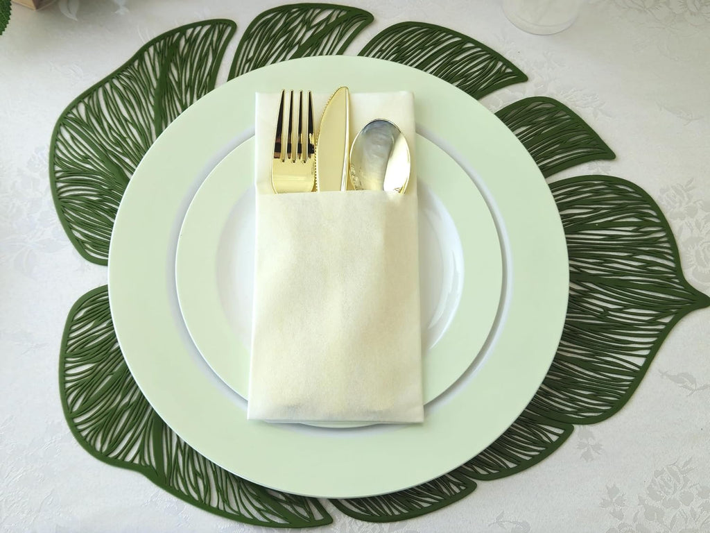 " OCCASIONS " 120 Plates Pack, Disposable Wedding Party Plastic Plates (7.5'' Appetizer/Dessert Plate, Rio in White & Pearled Green)
