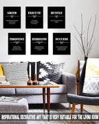 Inspirational Office Wall Art Motivational Wall Decor  12” x16” Quotes Wall Art for Living Room - Encouraging Canvas Posters for Bedroom - Sayings for Wall Decor - Set of 6 PCS Framed