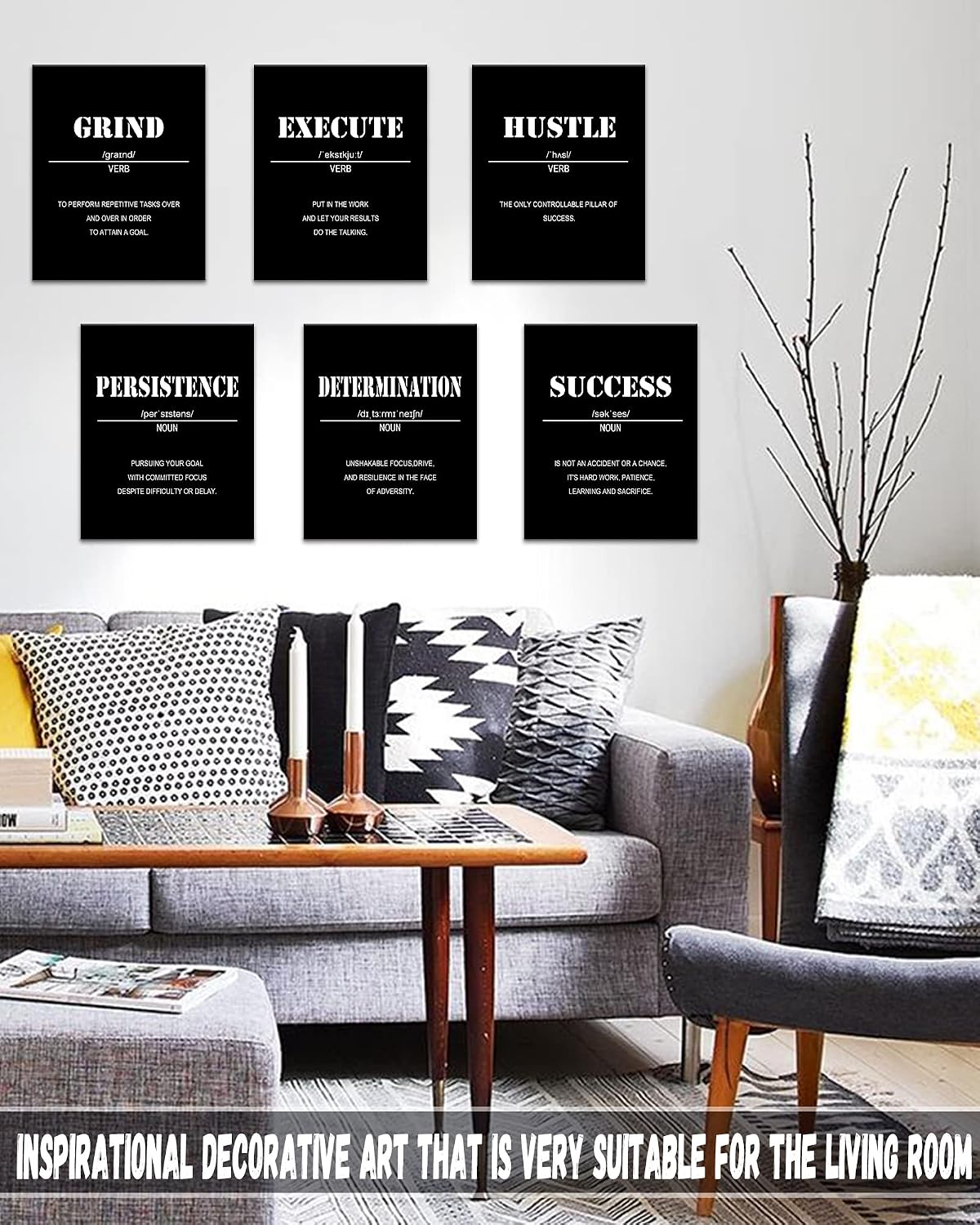 Inspirational Office Wall Art Motivational Wall Decor  12” x16” Quotes Wall Art for Living Room - Encouraging Canvas Posters for Bedroom - Sayings for Wall Decor - Set of 6 PCS Framed