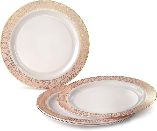 " OCCASIONS " 120 Plates Pack,(60 Guests) Premium Premium Wedding Party Disposable Plastic Plates Set -60 x 10'' Dinner + 60 x 7.5'' Salad/Dessert (Venice Blush and Gold) Main Image