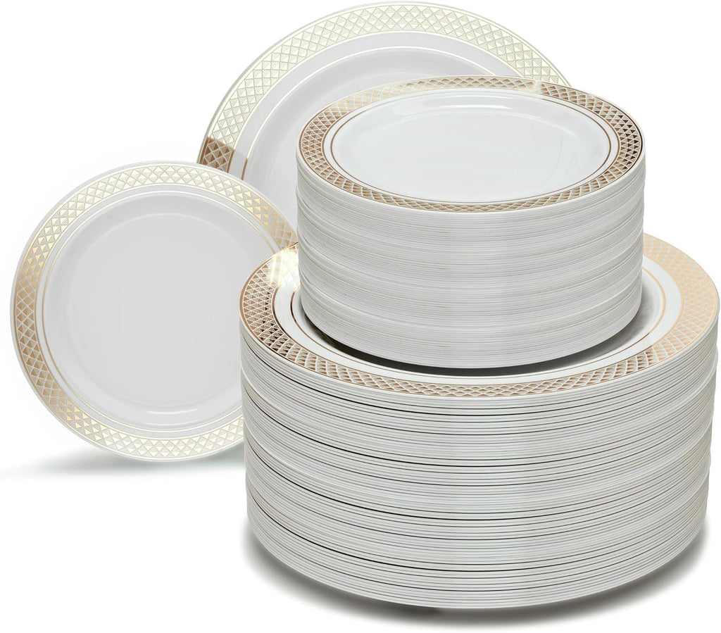 " OCCASIONS " 120 Plates Pack,(60 Guests) Premium Premium Wedding Party Disposable Plastic Plates Set -60 x 10'' Dinner + 60 x 7.5'' Salad/Dessert (Venice Blush and Gold)