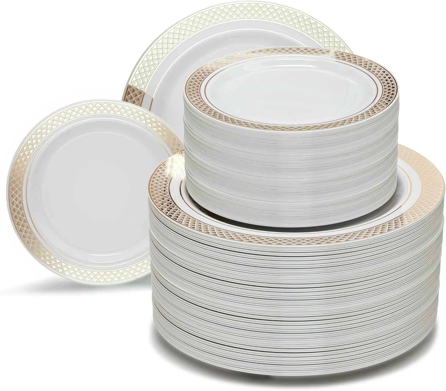 " OCCASIONS " 120 Plates Pack,(60 Guests) Premium Premium Wedding Party Disposable Plastic Plates Set -60 x 10'' Dinner + 60 x 7.5'' Salad/Dessert (Venice Blush and Gold)