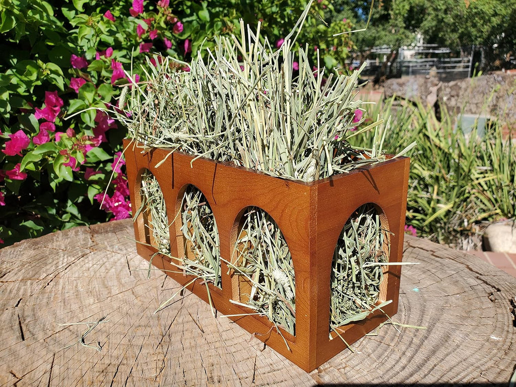 "Closed Bottom Hay Feeder Natural Pine Wood Arch Guinea Pig Hay Rack with Option to Attach to Cage (Warm Cherry with Bottom)
