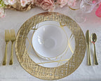 " OCCASIONS " 40 Pieces Pack Pressed Vinyl Metallic Placemats/Wedding Accent Centerpiece Placemat (Round Linen Gold)