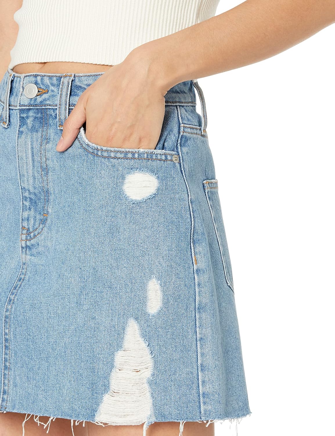 The Drop Ansh Distressed Denim Mini Skirt