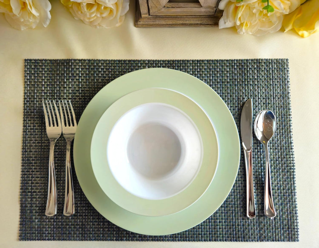 " OCCASIONS " 120 Plates Pack, Disposable Wedding Party Plastic Plates (7.5'' Appetizer/Dessert Plate, Rio in White & Pearled Green)