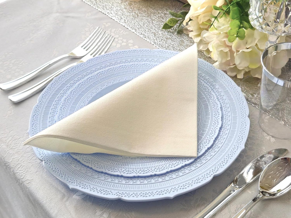 " OCCASIONS " 120 Plates Pack, Extra Heavyweight Disposable Vintage Wedding Party Plastic Plates (11'' Dinner Plate, Chateau in Blue)