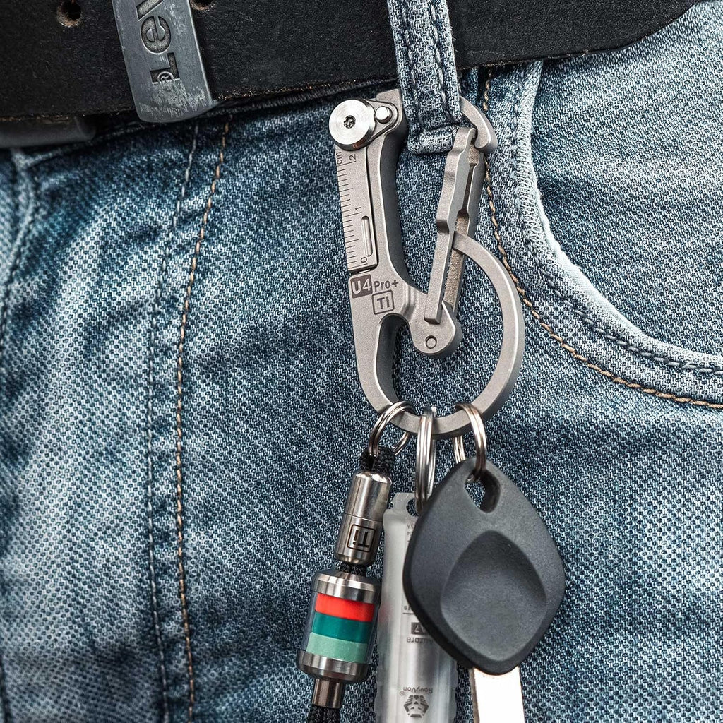 (Upgraded) RovyVon U4 Pro+ Plus Titanium Carabiner Clip, Small EDC Carabiner Keychain Multitool Hidden Folding Knife and Dual-Bit Screwdriver Set, Utility EDC Gadgets for Men Women Outdoor Daily Carry
