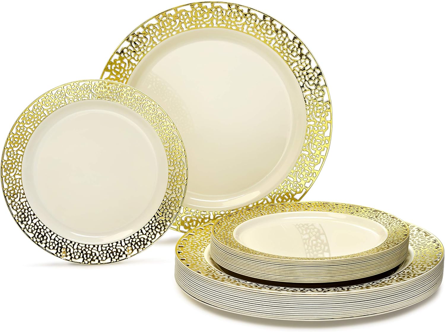 " OCCASIONS " 120 Plates Pack,(60 Guests) Premium Premium Wedding Party Disposable Plastic Plates Set -60 x 10'' Dinner + 60 x 7.5'' Salad/Dessert (Venice Blush and Gold)