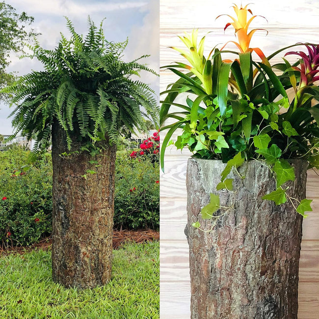 Large Hollow Log Planter. Outdoor Garden, Yard & Porch Pot. Tall Tree Stump Well Pump Cover. Weatherproof, Rustic, Natural Looking Deck & Patio Decor. Better Than a Fake Rock. Hover Image