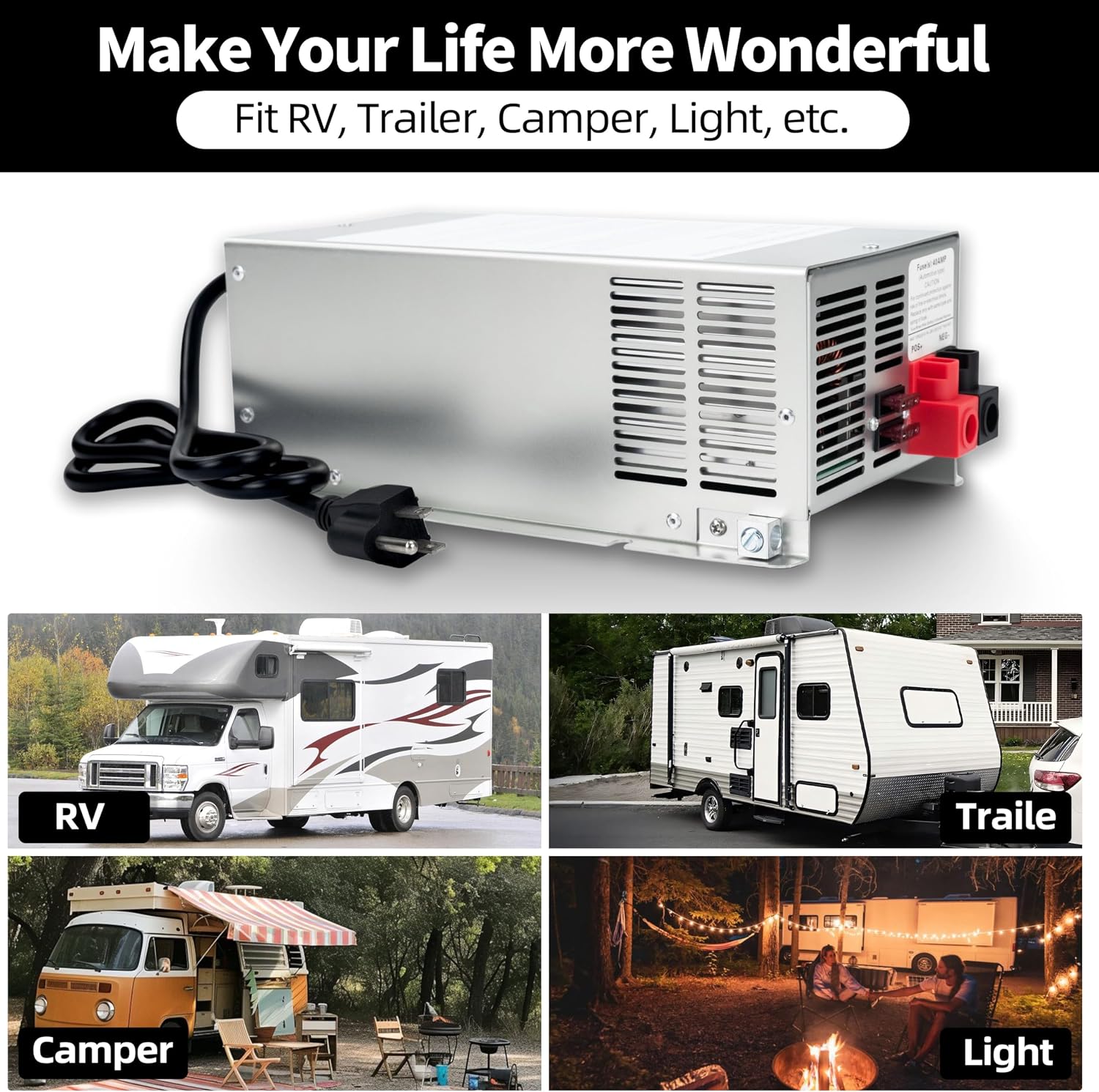 WF-9865-AD 65 Amp RV Power Converter Charger, Replace for RV Camper WF-9800 Series, WF-9865, WF-9865-AD, for Lead-Acid/Lithium Battery Three-Stage Charge Rv Converter 65 Amp