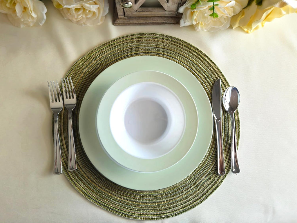 " OCCASIONS " 120 Plates Pack, Disposable Wedding Party Plastic Plates (7.5'' Appetizer/Dessert Plate, Rio in White & Pearled Green)