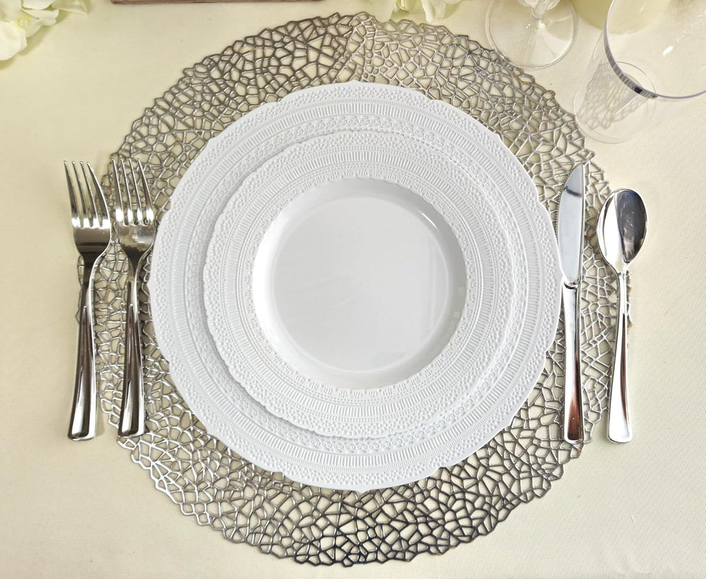 " OCCASIONS " 120 Pieces Pack Pressed Vinyl Metallic Placemats/Wedding Accent Centerpiece Placemat (Mystique, Silver)