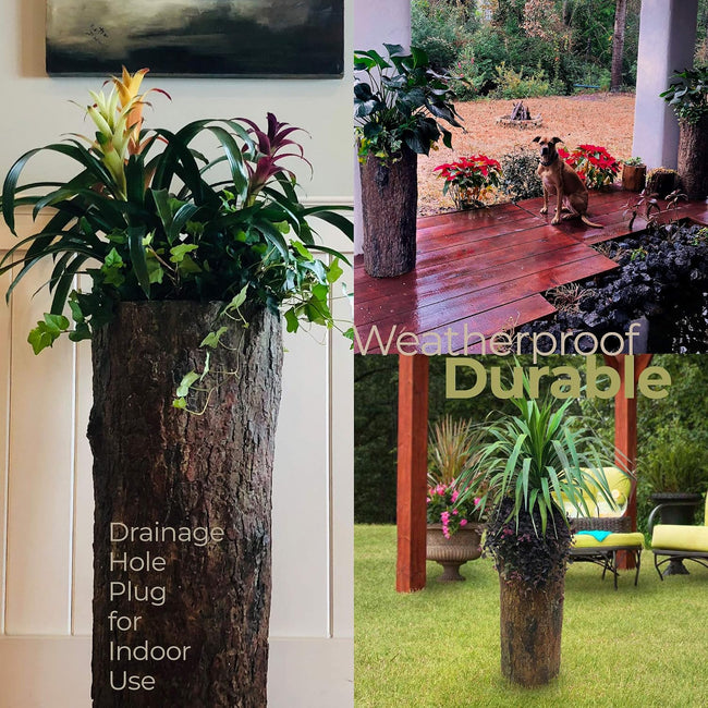 Large Hollow Log Planter. Outdoor Garden, Yard & Porch Pot. Tall Tree Stump Well Pump Cover. Weatherproof, Rustic, Natural Looking Deck & Patio Decor. Better Than a Fake Rock. Main Image