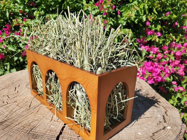 "Closed Bottom Hay Feeder Natural Pine Wood Arch Guinea Pig Hay Rack with Option to Attach to Cage (Warm Cherry with Bottom) Main Image