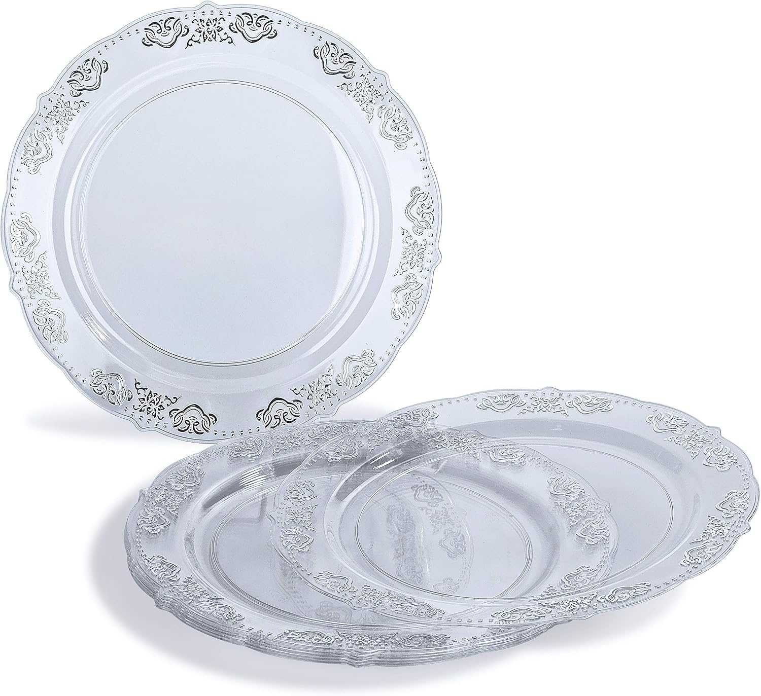 " OCCASIONS " 100 Plates Pack,(50 Guests) Vintage Wedding Party Disposable Plastic Plates Set -50x10.25'' Dinner + 50x7.5'' Salad/Dessert Plate (Portofino in plain Ivory)