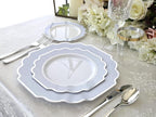 " OCCASIONS " 120 Plates Pack, Heavyweight Disposable Wedding Party Plastic Plates (6.5'' Cake/Dessert Plate, Imperial White/Blue & Silver)