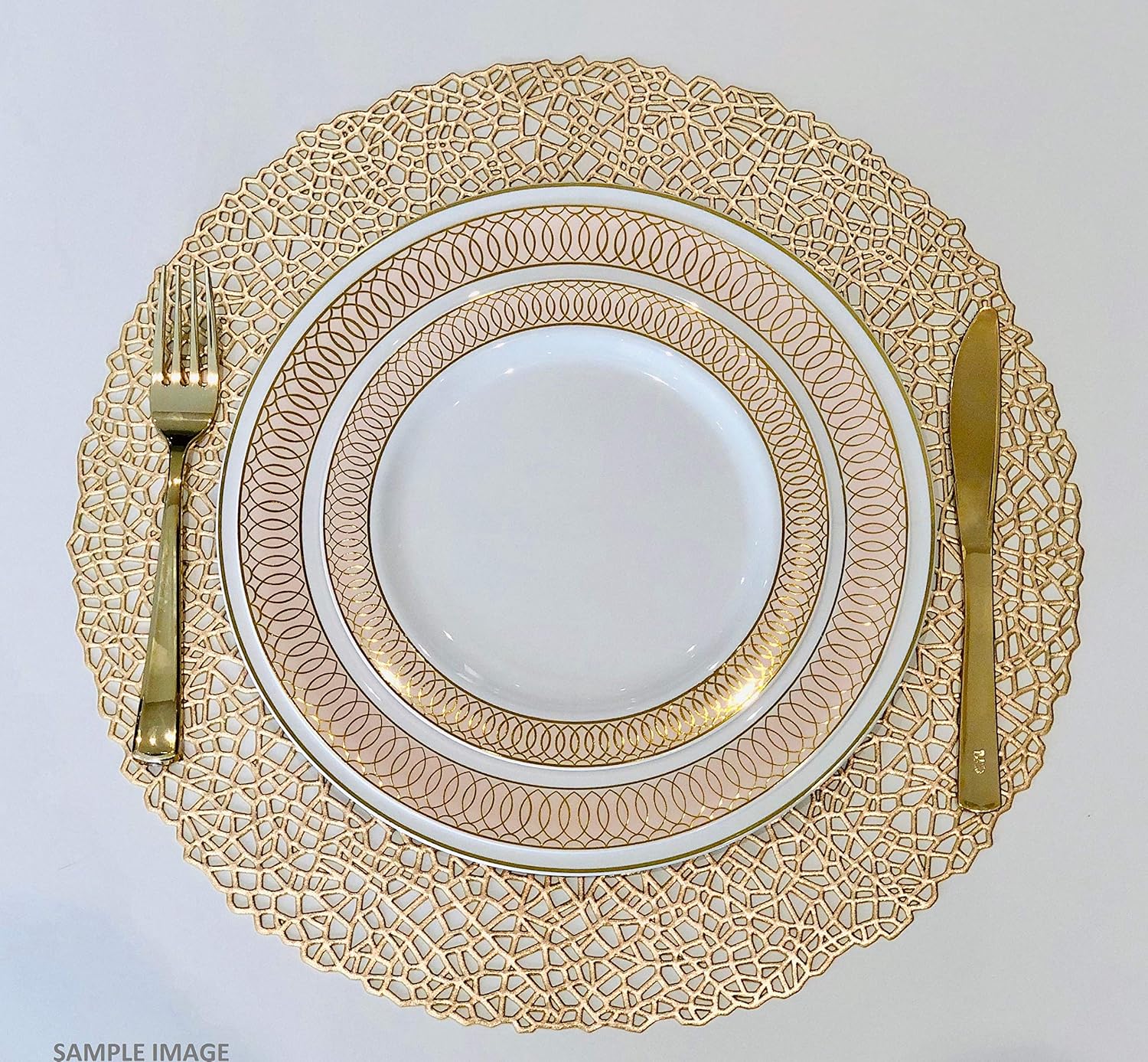 " OCCASIONS " 120 Plates Pack,(60 Guests) Premium Premium Wedding Party Disposable Plastic Plates Set -60 x 10'' Dinner + 60 x 7.5'' Salad/Dessert (Venice Blush and Gold)