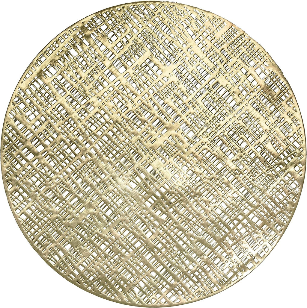 " OCCASIONS " 40 Pieces Pack Pressed Vinyl Metallic Placemats/Wedding Accent Centerpiece Placemat (Round Linen Gold)