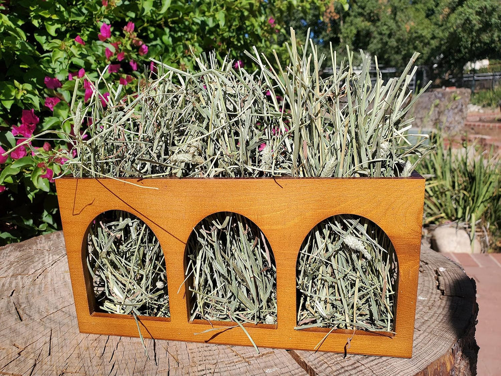 "Closed Bottom Hay Feeder Natural Pine Wood Arch Guinea Pig Hay Rack with Option to Attach to Cage (Warm Cherry with Bottom)