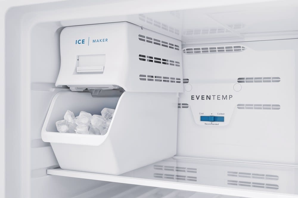 Frigidaire 28 Inch Top Freezer Refrigerator with 13.9 Cu. Ft. Capacity, Adjustable Glass Shelves, Humidity-Controlled Crispers, Half-width Deli Drawer, LED Lighting, EvenTemp® Cooling System, ADA Compliant, and ENERGY STAR Certified: Black