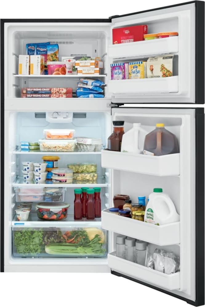 Frigidaire 28 Inch Top Freezer Refrigerator with 13.9 Cu. Ft. Capacity, Adjustable Glass Shelves, Humidity-Controlled Crispers, Half-width Deli Drawer, LED Lighting, EvenTemp® Cooling System, ADA Compliant, and ENERGY STAR Certified: Black