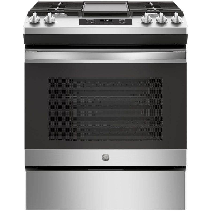 GE 30 Inch Wide 5.3 Cu. Ft. Slide In Gas Range with Integrated Non-Stick Griddle and Two Power Burners